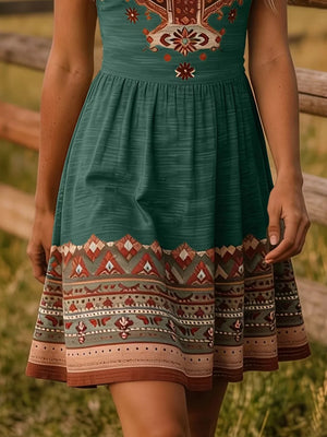 bohemian A-line dress in Blue with scoop neck