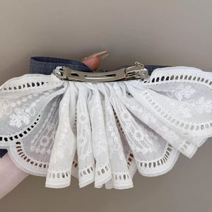 charcoal hair clip featuring lace trim and floral