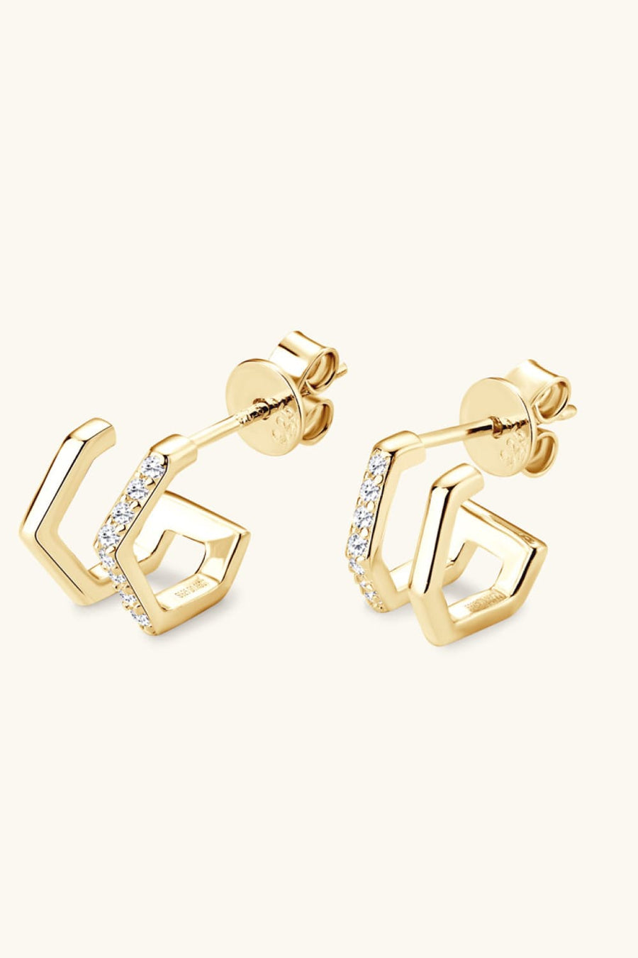 Gold geometric pavé ear jackets with cubic zirconia accents, 925 sterling silver.