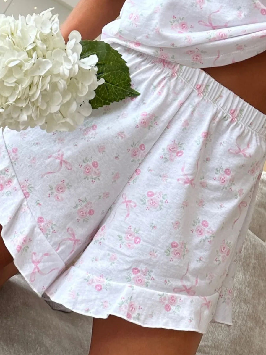 Pink pajama set with pullover and ditsy floral
