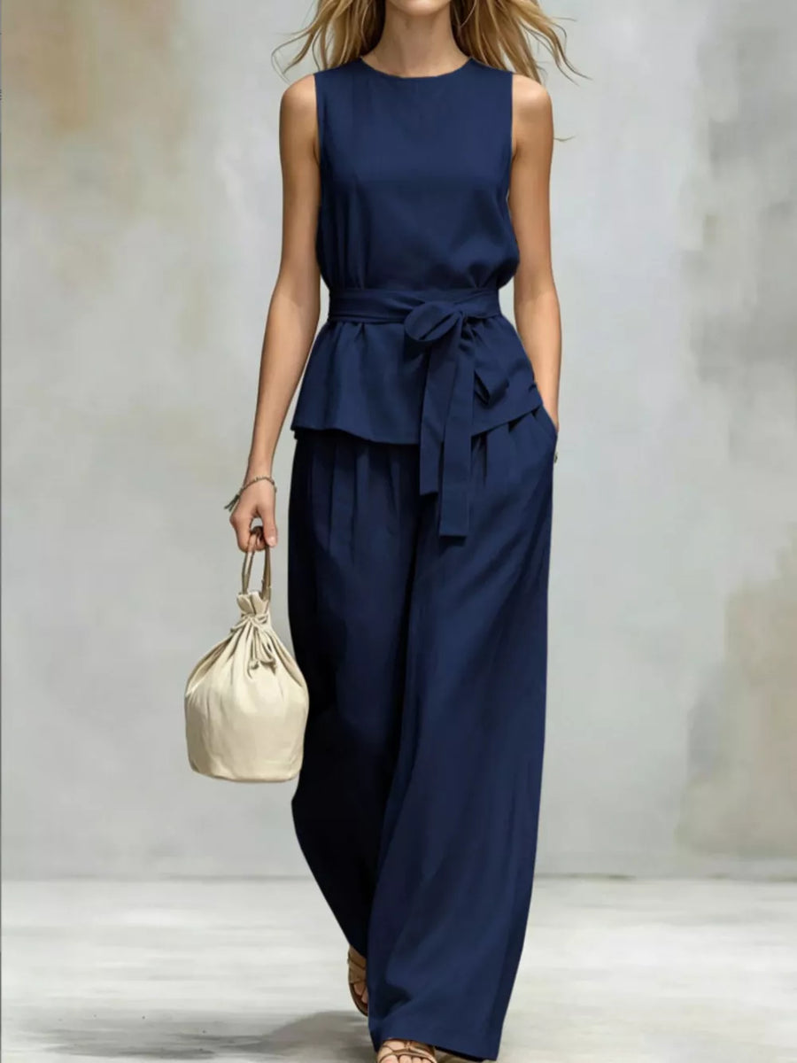Light Blue two-piece set with tied and sleeveless