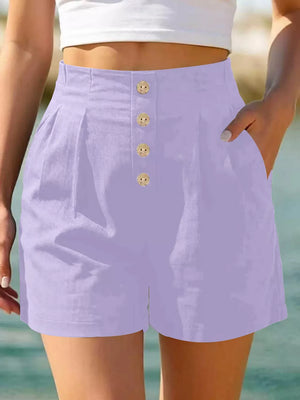 shorts in Black with button-front and mini