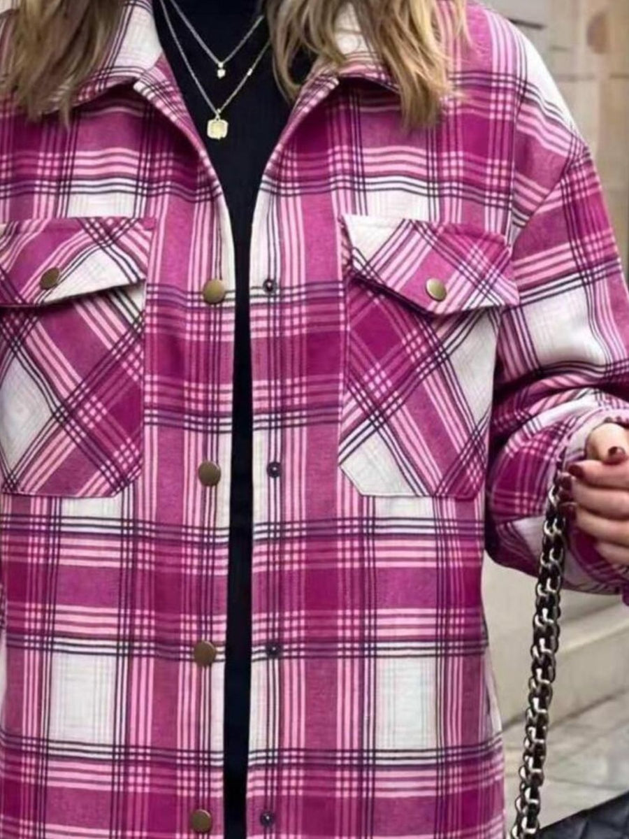 Plaid Snap Down Shacket in Dark Green