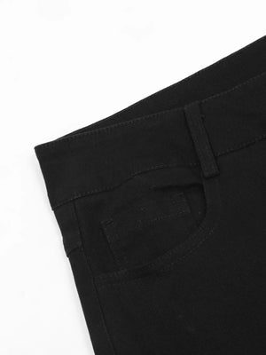 black pants with full-length and zip-front