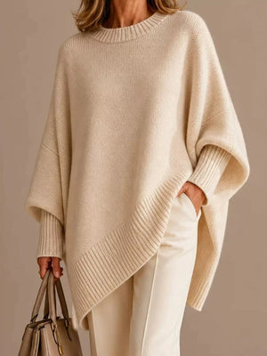 pullover sweater in ivory featuring ribbed and oversized fit