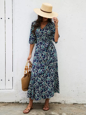 wrap dress in Red with floral and tied