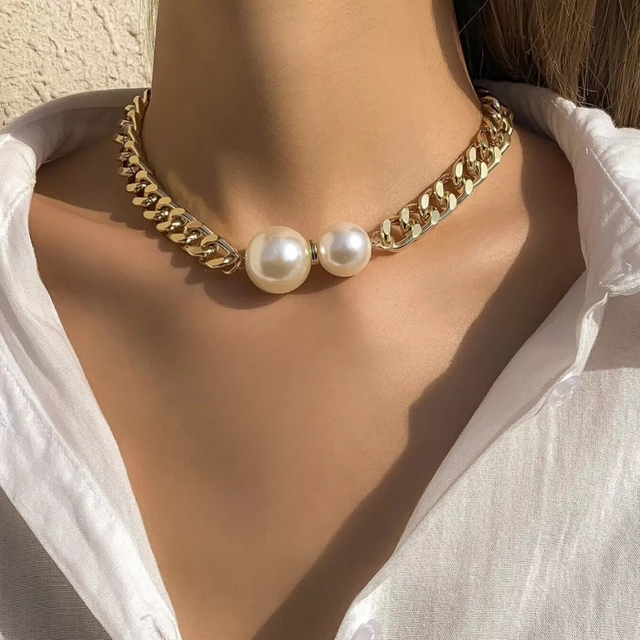 Synthetic Pearl,18K Gold-Plated,Aluminum Care instructions: Avoid wearing during necklace in ivory with fitted silhouette