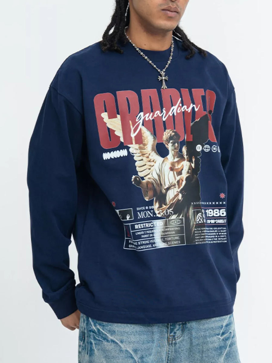 Men's Guardian Angel Graphic Long Sleeve T-shirt in Royal Blue