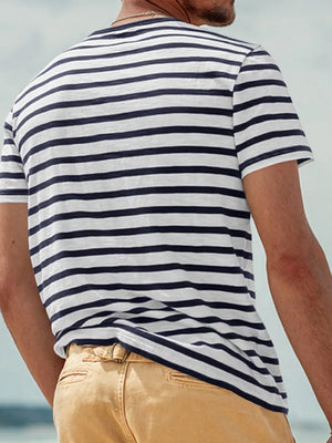 Black Men's Full Size Striped Pocket Short Sleeve T-shirt