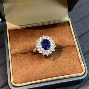 925 Sterling Silver Oval Royal Blue Sapphire Ring in Blue with oval cut sapphire