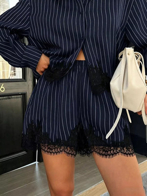 pajama set in Navy Blue with buttoned and cropped