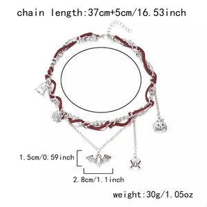 Halloween Double Layered Silver-plated Necklace in burgundy with layered