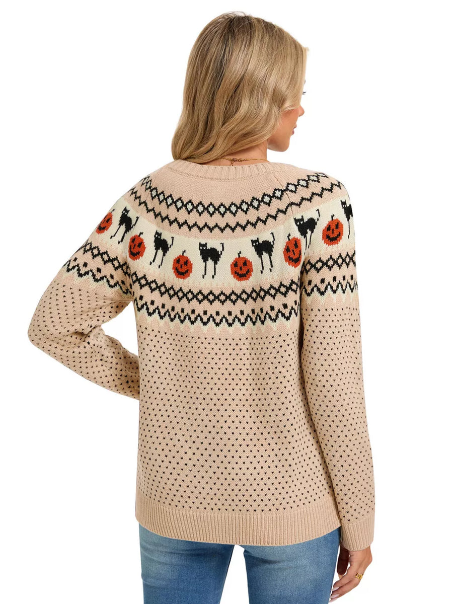 black pullover sweater featuring stretch and fair isle
