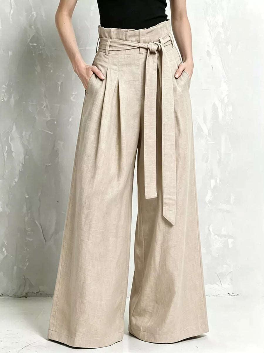 wide-leg pants in Khaki with pocketed and full-length