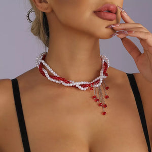 Synthetic Pearl,Resin,Zinc alloy Care instructions: Avoid wearing during exercis necklace in Red with fitted silhouette