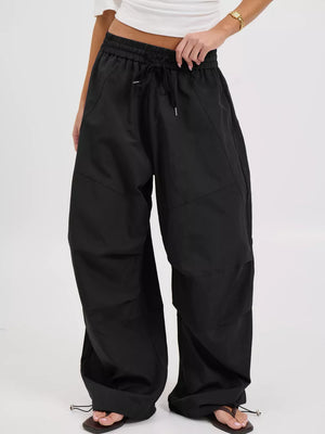 wide-leg pants in Army Green with drawstring waist and full-length
