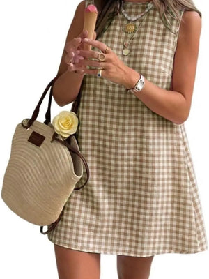 Black mini dress with pullover and gingham