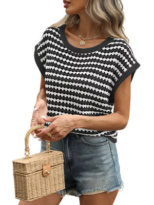 sky blue pullover sweater with lightweight and short sleeve
