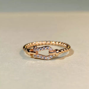925 Sterling Silver Zircon Horseshoe Ring in Gold with zircon embellishment
