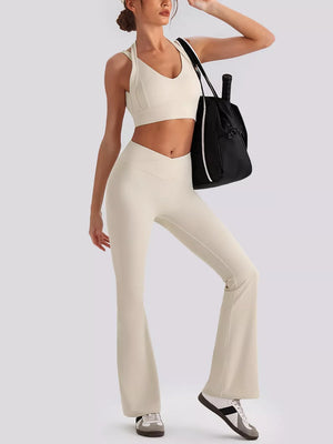 75% nylon, 25% spandex Care instructions: Machine wash cold activewear set in Blush Pink with fitted silhouette