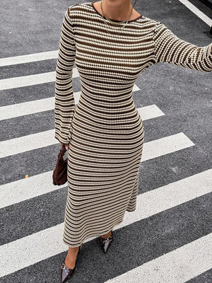 sweater dress in white with flared sleeves and ankle-length