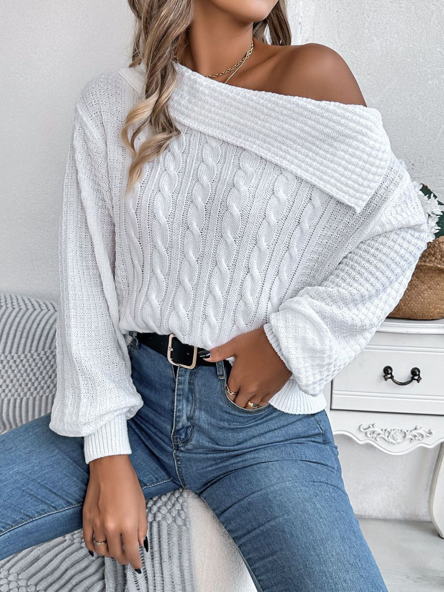 100% acrylic Care instructions: Machine wash cold pullover sweater in White with relaxed silhouette