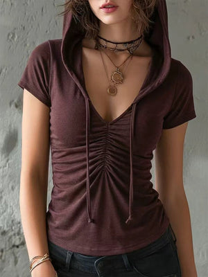 Black t-shirt with drawstring and short sleeve