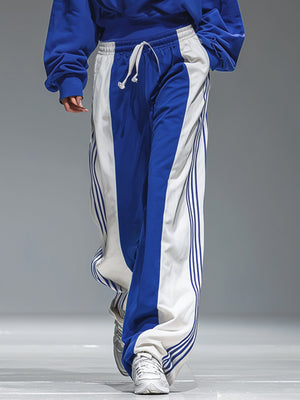 85% viscose, 15% polyester Care instructions: Machine wash cold lounge set in Blue And White with oversized, wide-leg
