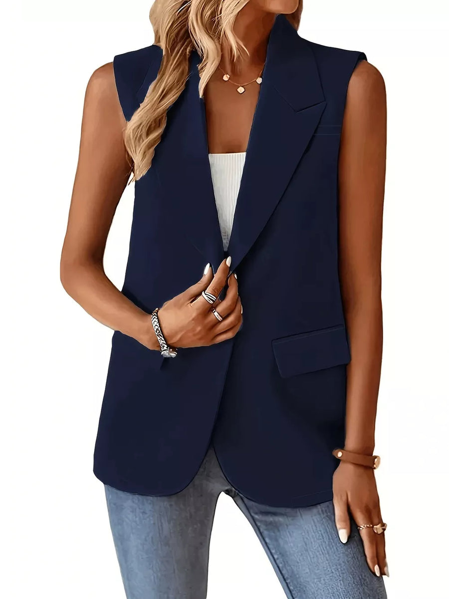 One Button Lapel Collar Vest Coat Plus Size in Black with buttoned