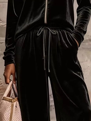 pajama set in Green with drawstring and hip-length, full-length