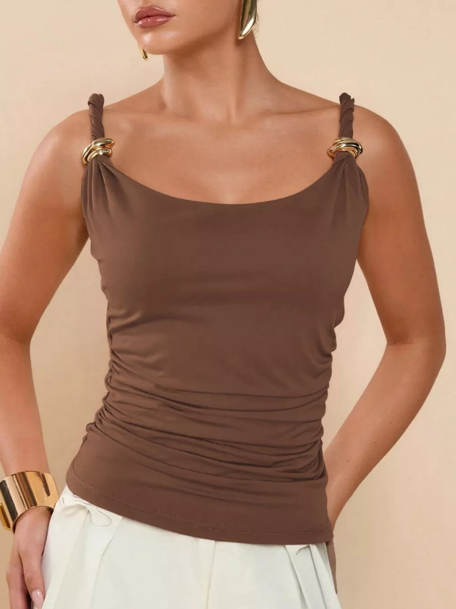 camisole in brown featuring ruched and fitted fit