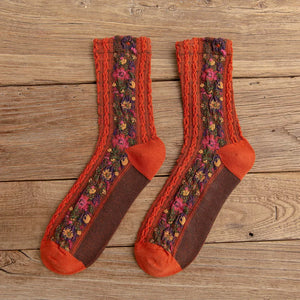 mustard yellow socks featuring knit and floral