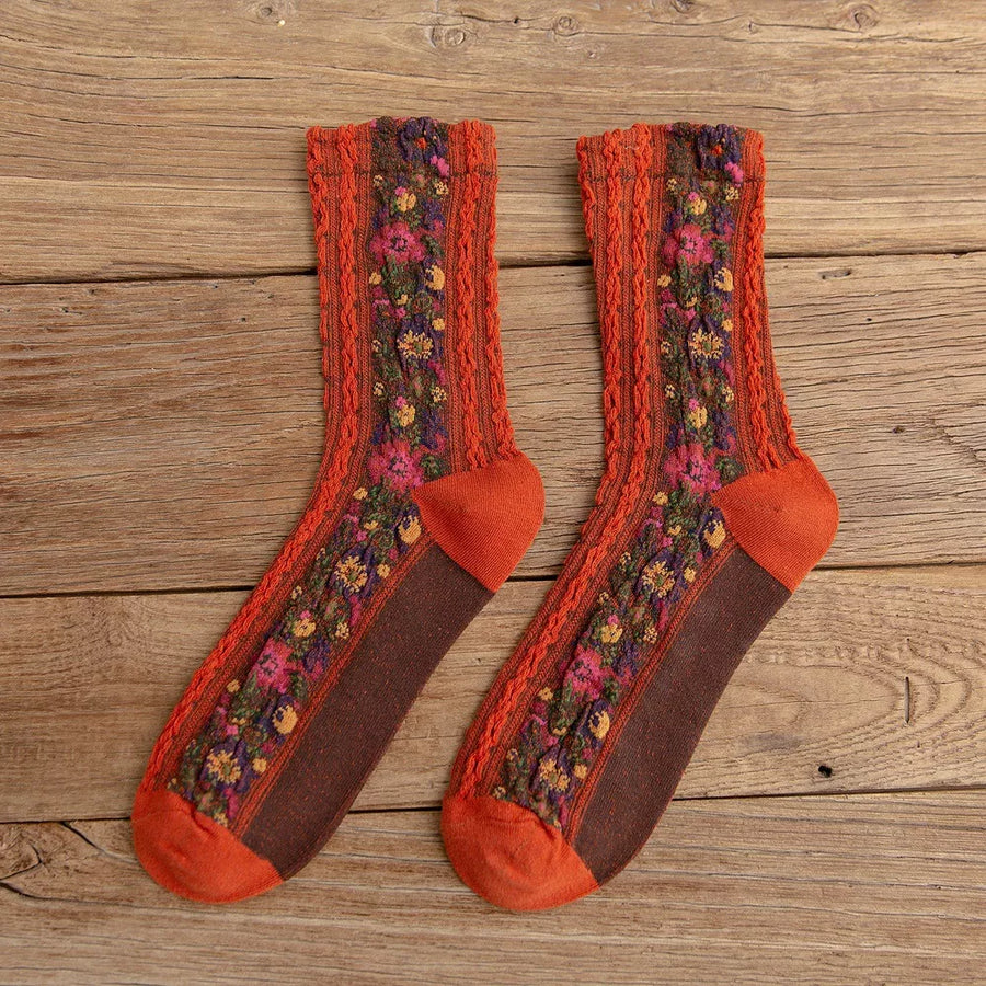 mustard yellow socks featuring knit and floral