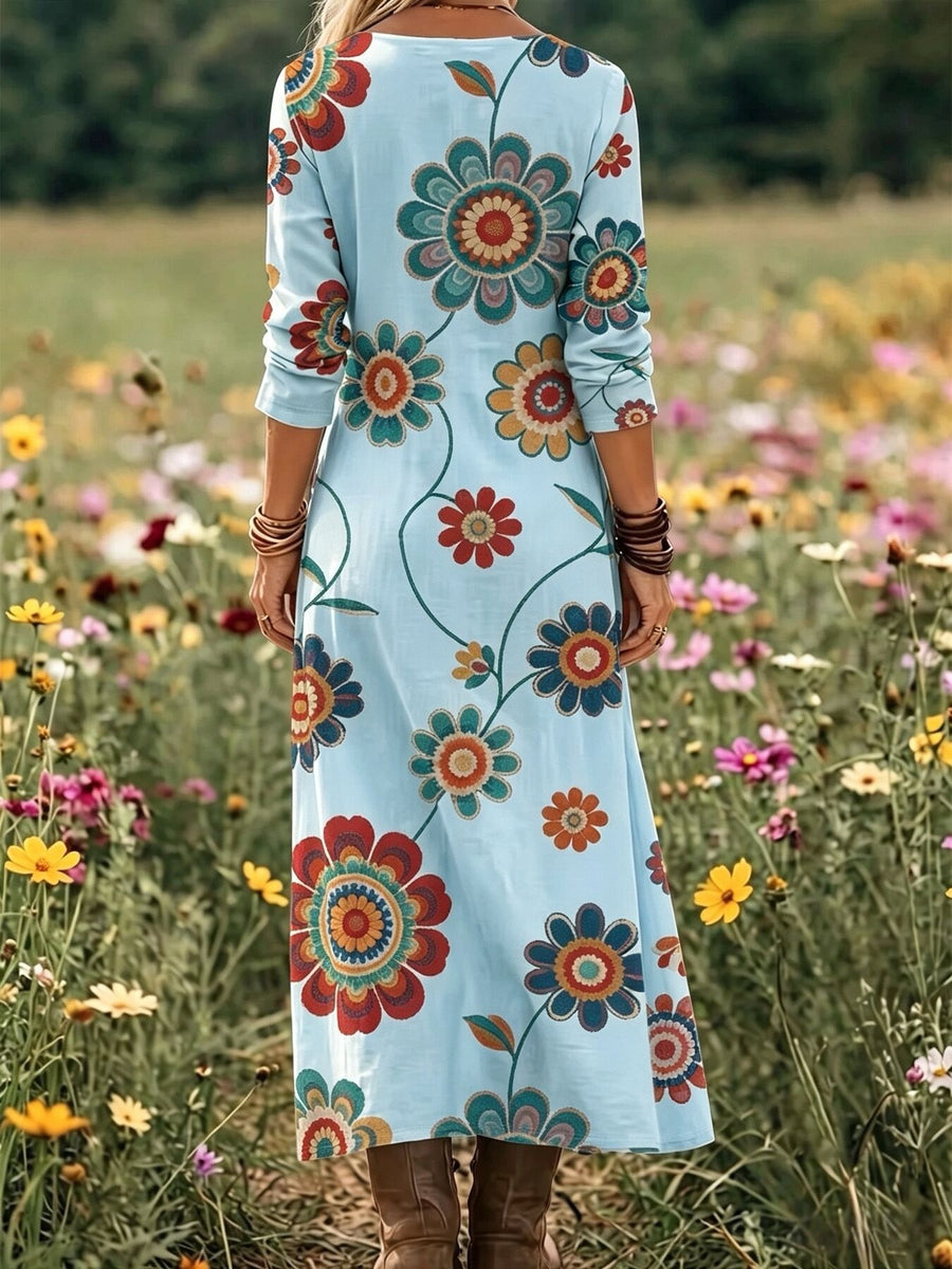 bohemian maxi dress in Sky Blue with v-neck