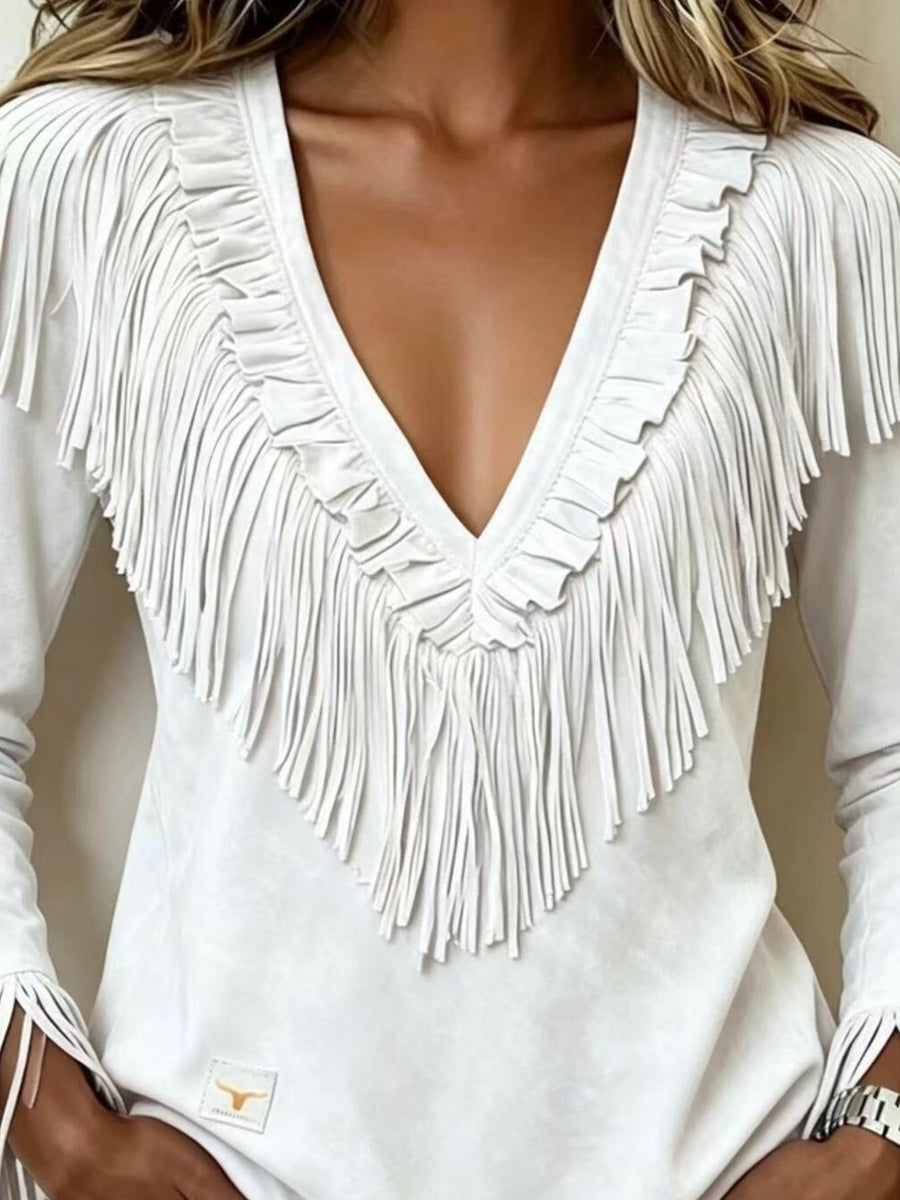 Black regular blouse with deep v-neck