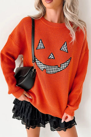casual pullover sweater in Orange with round neck