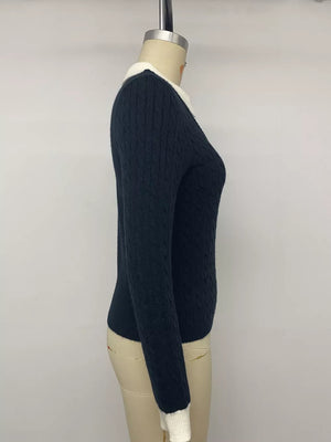 pullover sweater in Navy with cable-knit and cropped