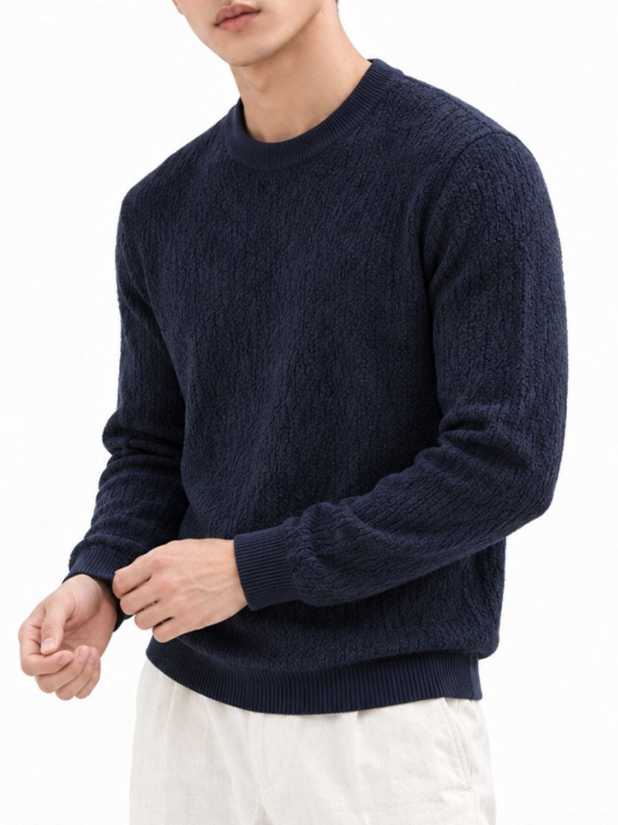Cream crewneck sweater with textured and long sleeve