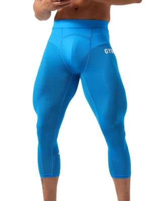 Sky blue compression capri leggings with white logo detail