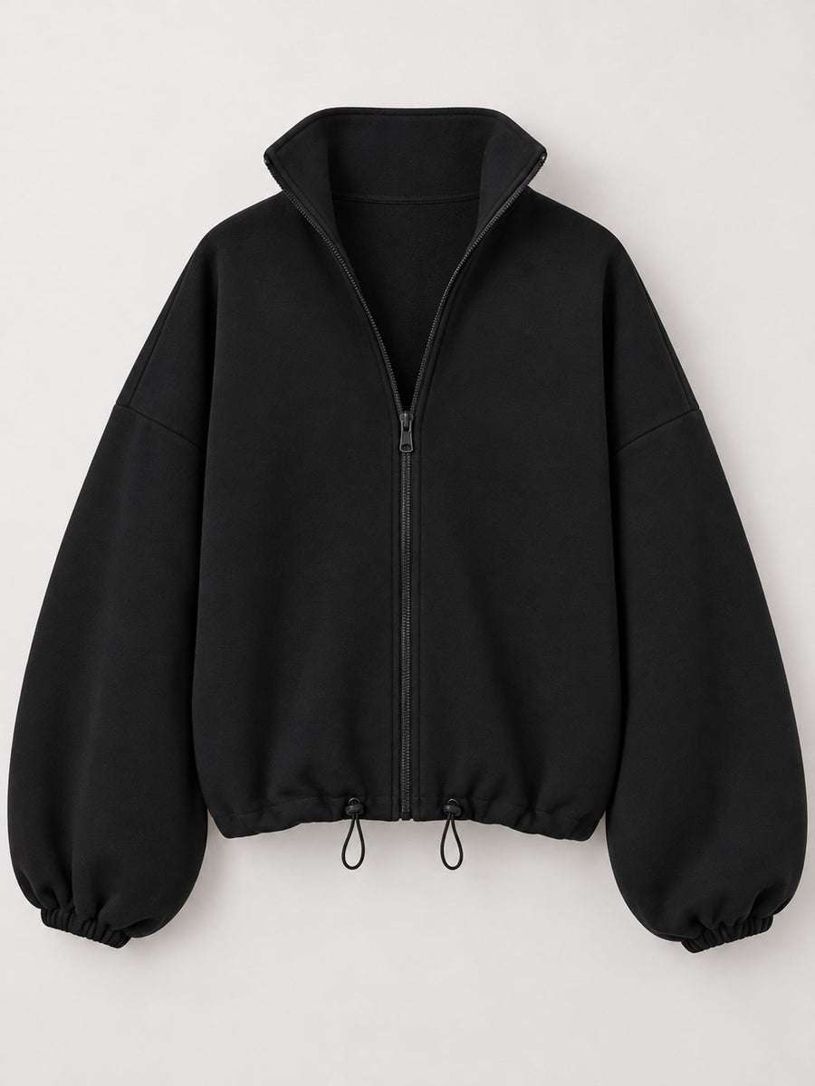 Ivory windbreaker with cropped and zip-front