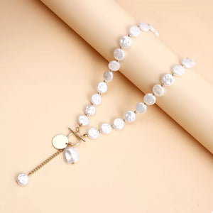 18k Gold-plated Pearl Drop Necklace in ivory with pearl drop