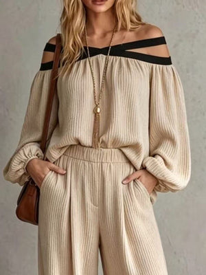 Black two-piece set featuring pocketed and ribbed