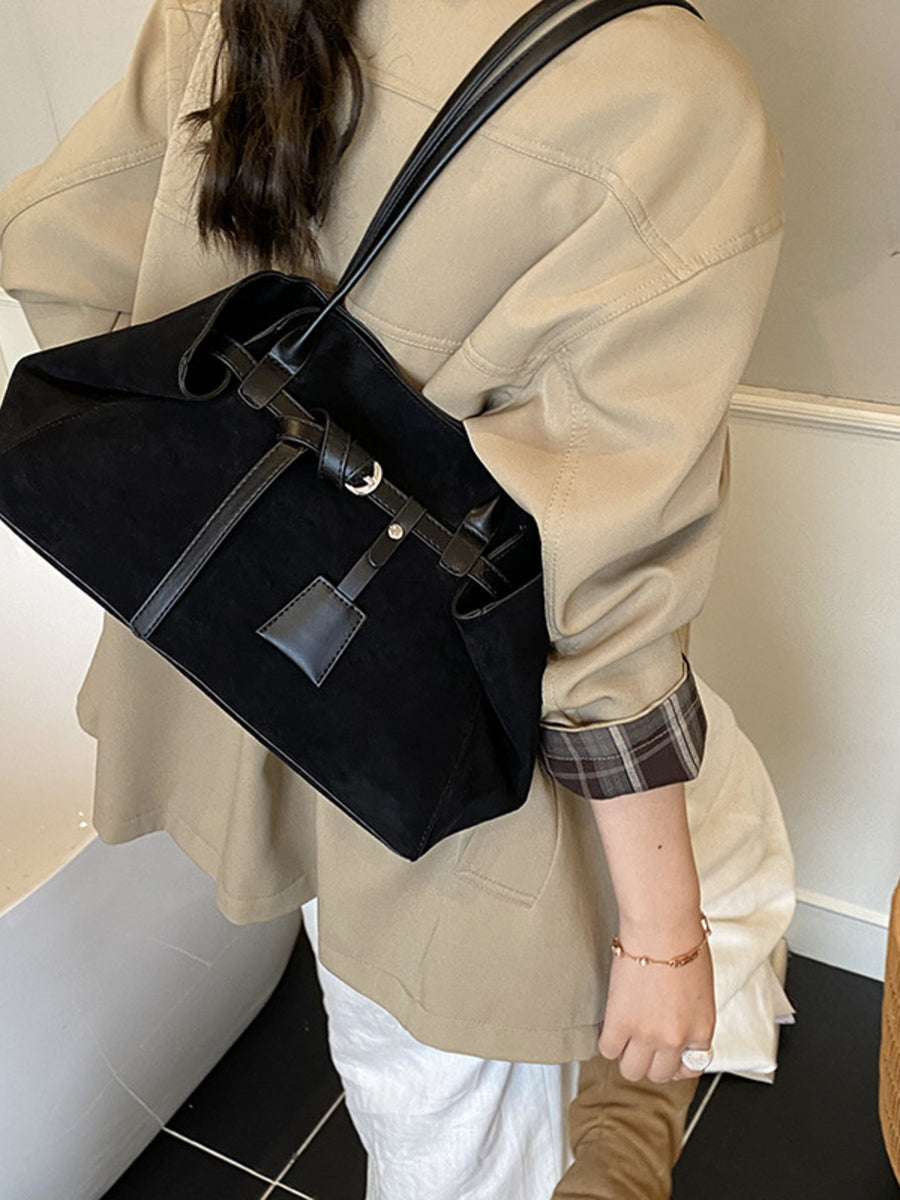 Suede Imported Size & shoulder bag in Black with structured silhouette