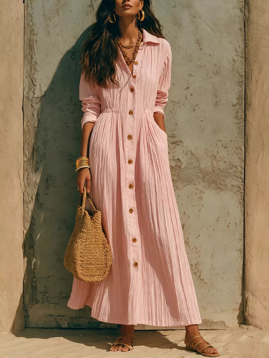 maxi dress in Sky Blue with textured and buttoned