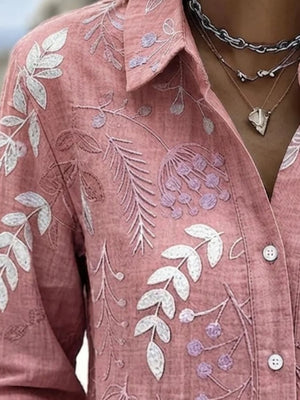 Mauve button-down shirt with hip-length and button-front