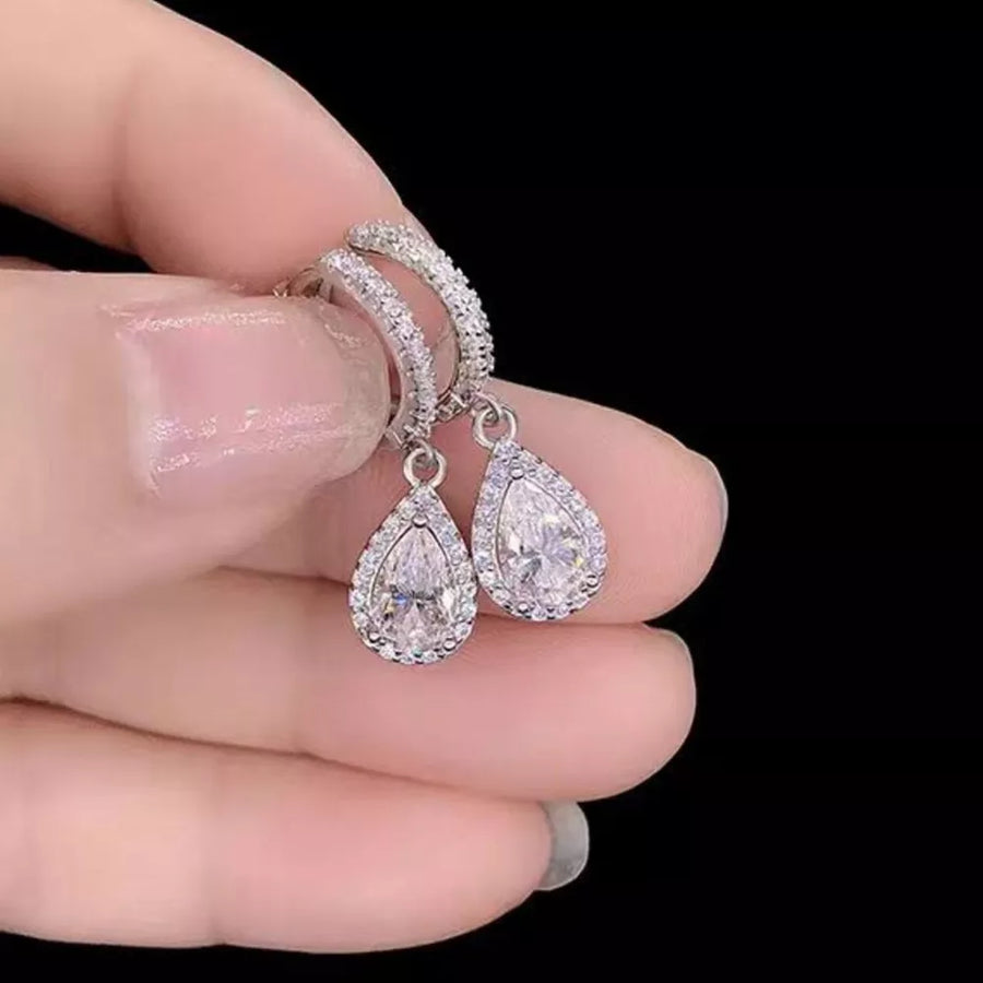 1 Carat 925 Sterling Silver Moissanite Hoop Teardrop Earrings in clear with moissanite stones
