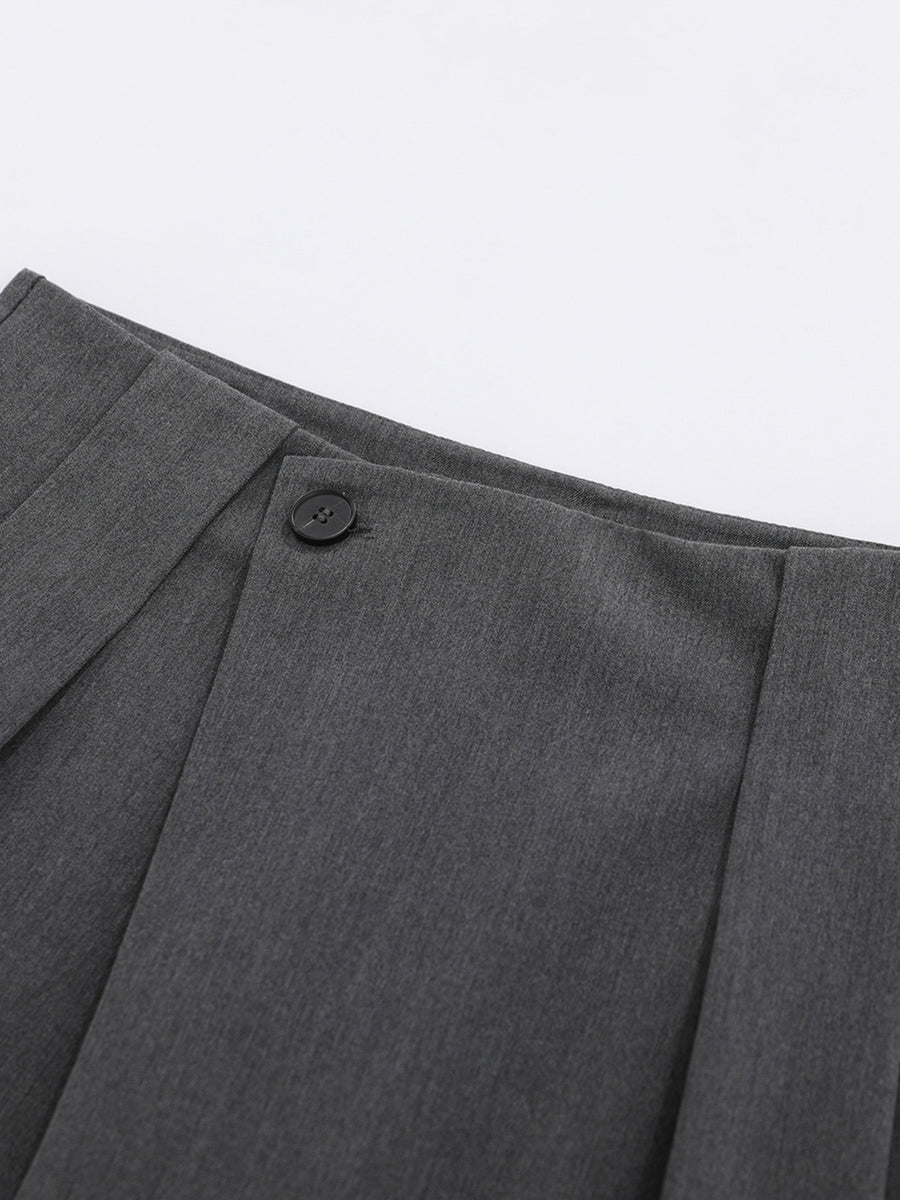 Men's High-Waisted Asymmetric Pleated Capris in charcoal gray with high-waisted