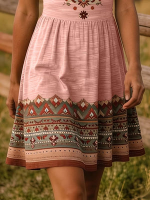 bohemian A-line dress in Khaki with scoop neck