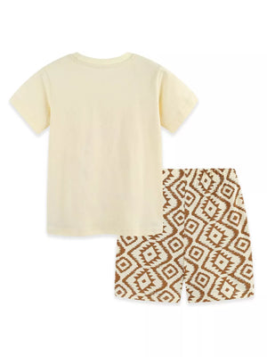 Baby cream cotton t-shirt with tribal print shorts