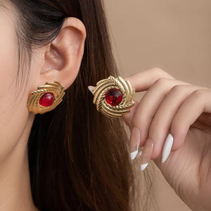 red earrings featuring 18K gold-plated and geometric